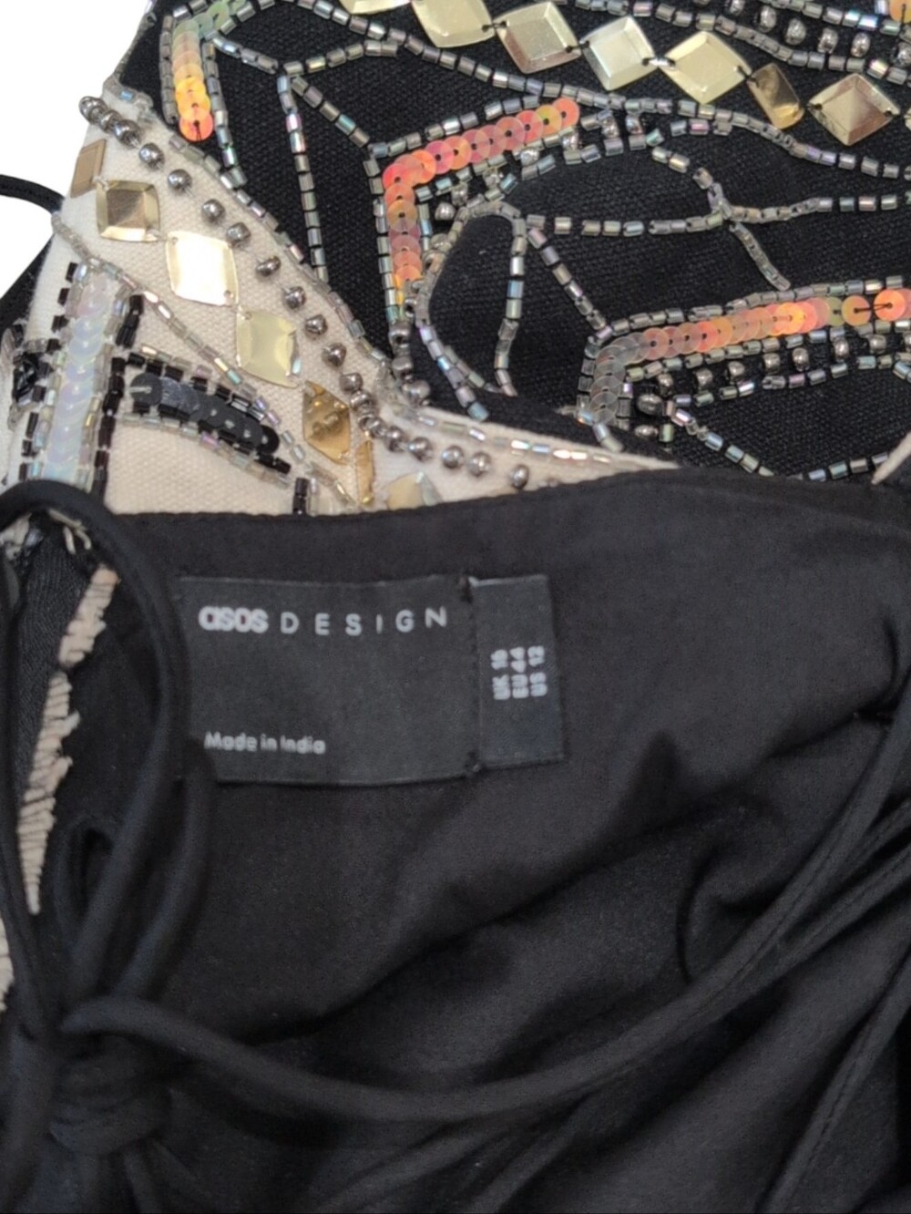 ASOS Black and Cream Embellished Strappy Mini Dress - Picture 7 of 8